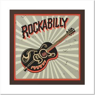 Rockabilly Vintage Guitar Logo Posters and Art